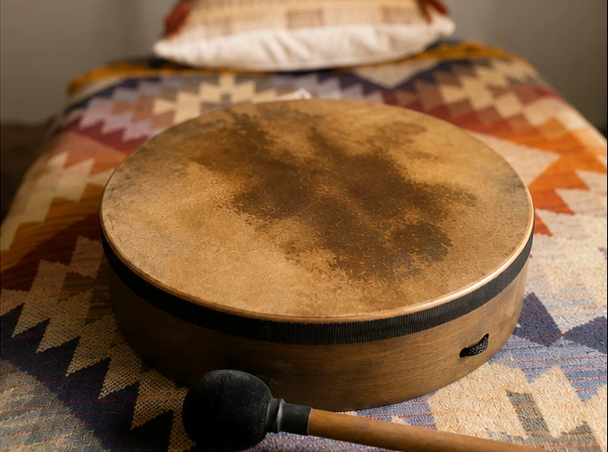 Shamanic drum prepared for a healing session